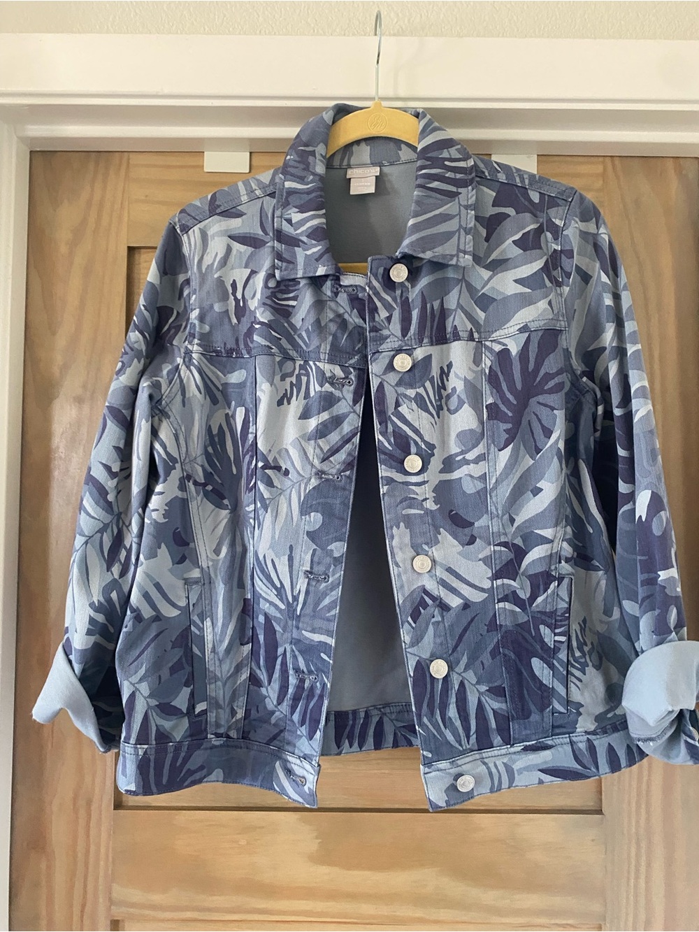 Chico's Blue Floral-Print Denim Jacket